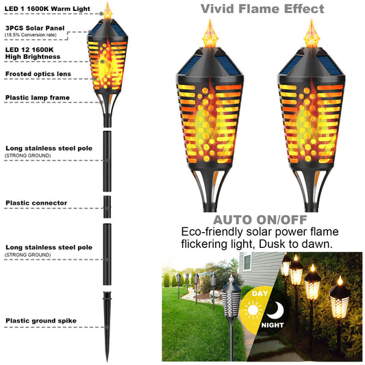 40Inch Solar Flickering Flame Torch Solar Torch Lights With Flickering Flame 40" Outdoor Waterproof Solar Flame Torch Lights Auto On/Off Security Solar Tiki Torches For Yard Deck Garden Patio Decoration Pack Of 1 - RS5829