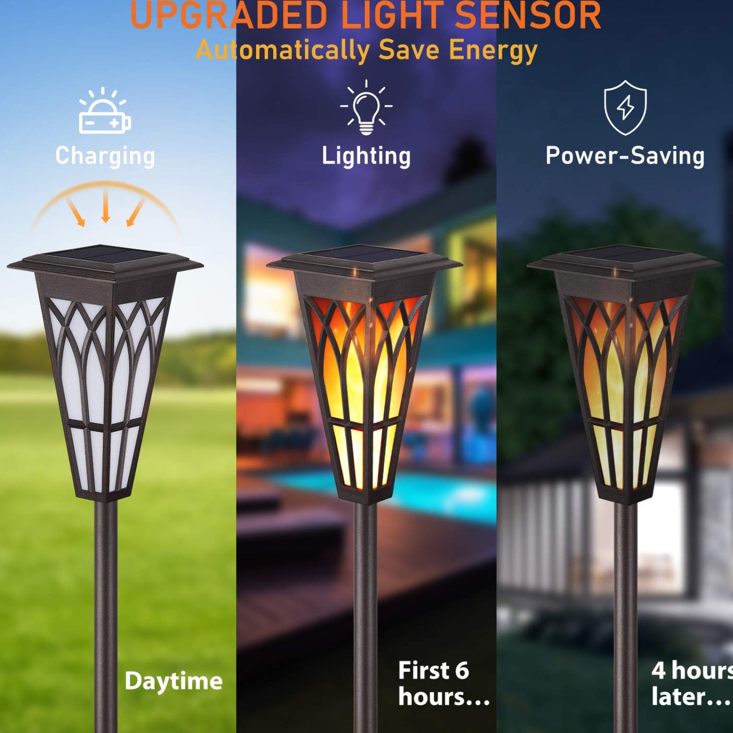 Solar Torch with Flickering Flames Light Outdoor, With 2 Lighting Modes Dancing Flickering Flames, Waterproof IP65 Auto On/Off Flickering Solar Lights Outdoor, Solar Tiki Torches Decoration Lights For Path Yard Garden, Pack Of 1 - RS5854