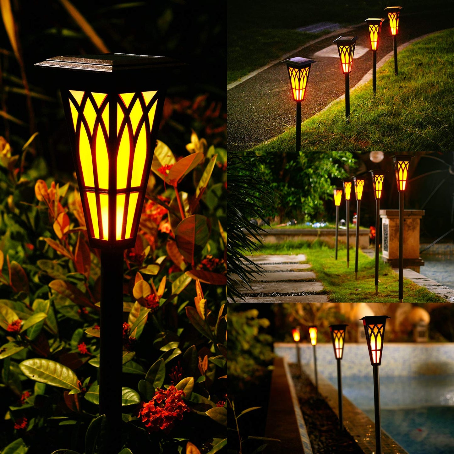 Solar Torch with Flickering Flames Light Outdoor, With 2 Lighting Modes Dancing Flickering Flames, Waterproof IP65 Auto On/Off Flickering Solar Lights Outdoor, Solar Tiki Torches Decoration Lights For Path Yard Garden, Pack Of 1 - RS5854
