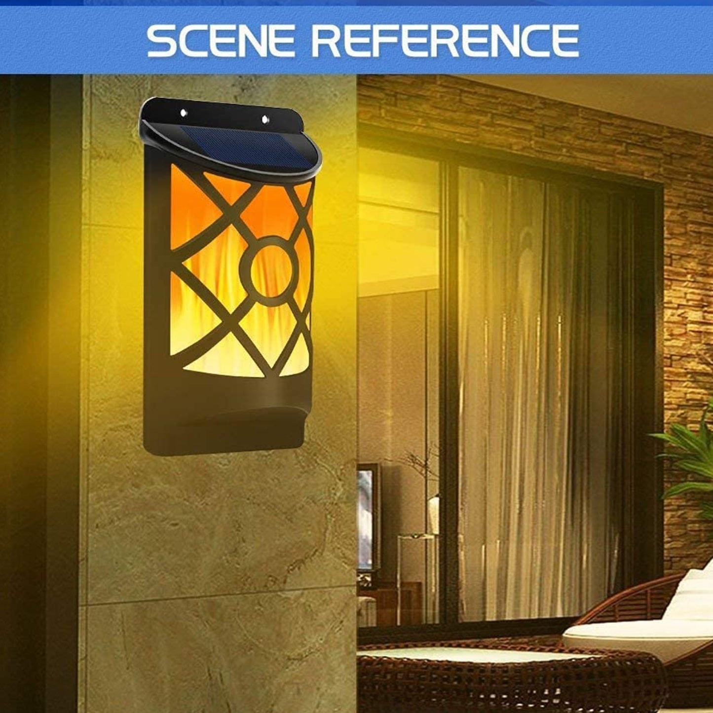 Flickering Flame Solar Wall Light Outdoor Solar Lights, Fire Effect 66 LED Auto On/Off Solar Powered Wall Mounted Torch Light for Fence, Patio, Deck, Landscape Decoration Pack Of 1 - RS5855