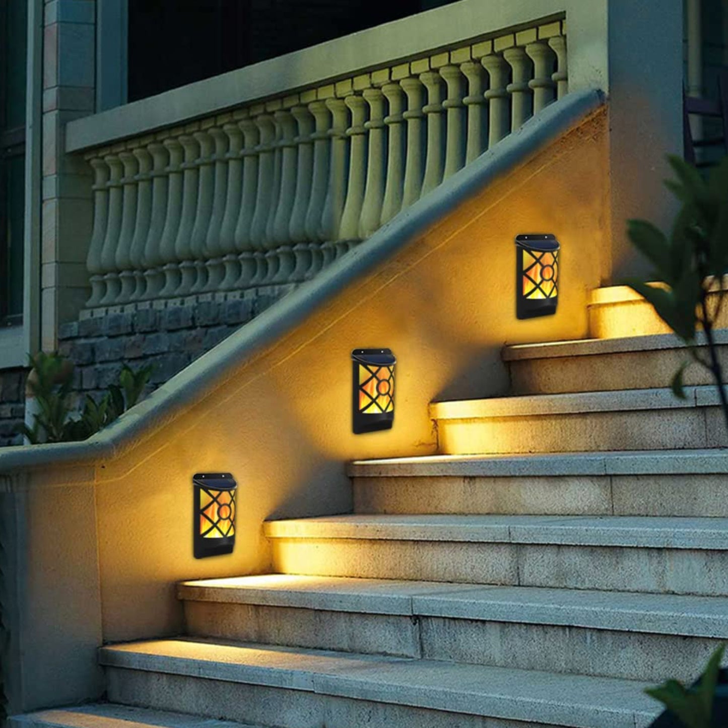 Flickering Flame Solar Wall Light Outdoor Solar Lights, Fire Effect 66 LED Auto On/Off Solar Powered Wall Mounted Torch Light for Fence, Patio, Deck, Landscape Decoration Pack Of 1 - RS5855