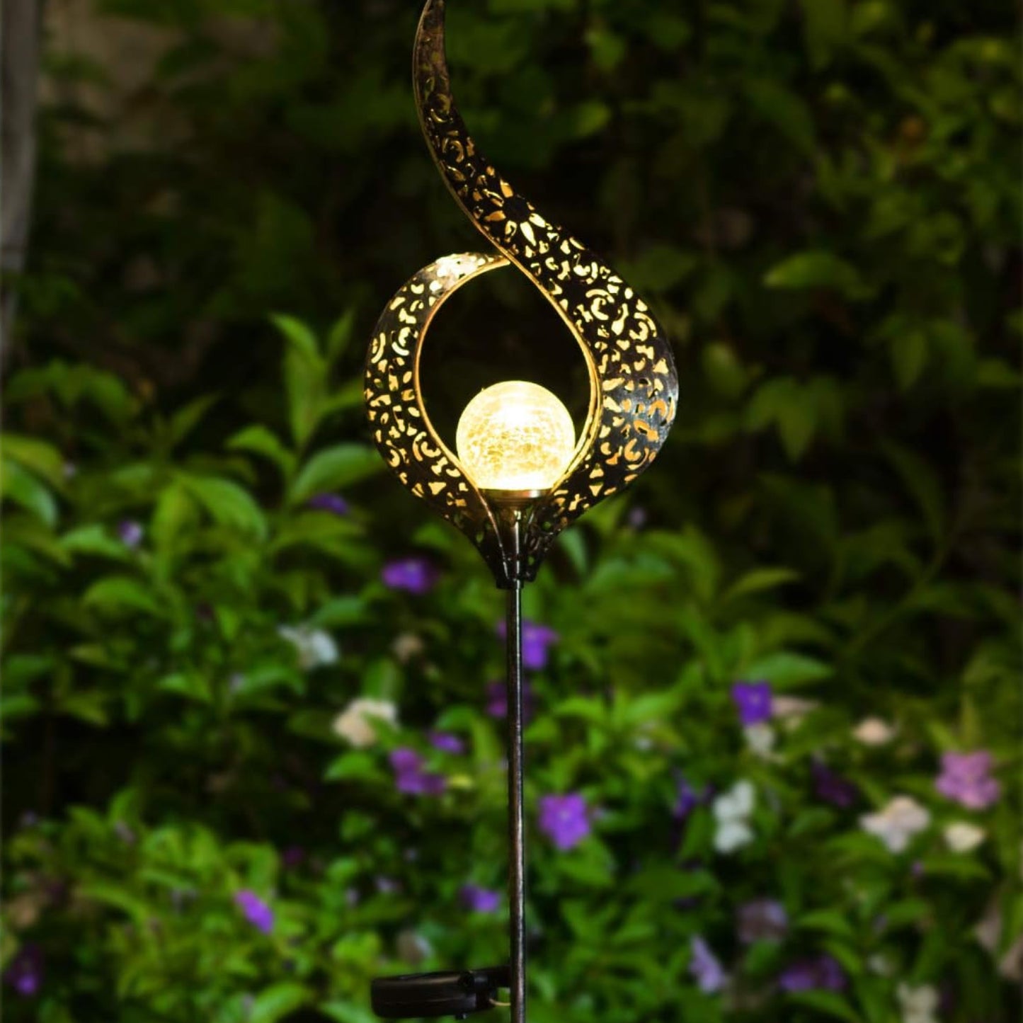 Crackle Glass Globe Stake Lights Glass Globe Statue Solar Walkway Light Garden Decoration Solar Lights Yard Solar Light Waterproof Solar LED Light - Bronze - RS5871