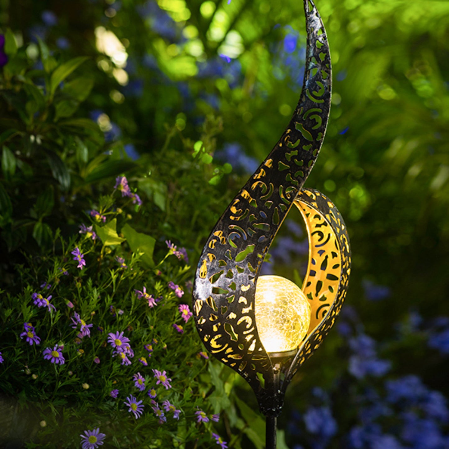 Crackle Glass Globe Stake Lights Glass Globe Statue Solar Walkway Light Garden Decoration Solar Lights Yard Solar Light Waterproof Solar LED Light - Bronze - RS5871
