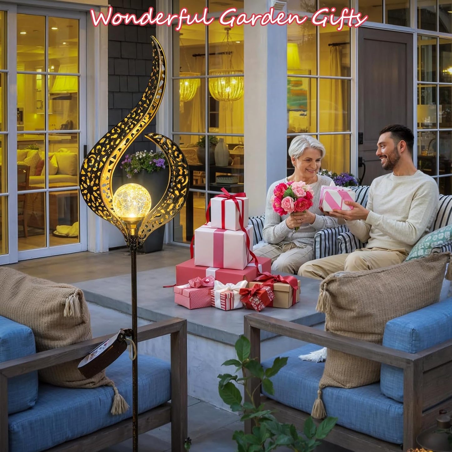 Crackle Glass Globe Stake Lights Glass Globe Statue Solar Walkway Light Garden Decoration Solar Lights Yard Solar Light Waterproof Solar LED Light - Bronze - RS5871
