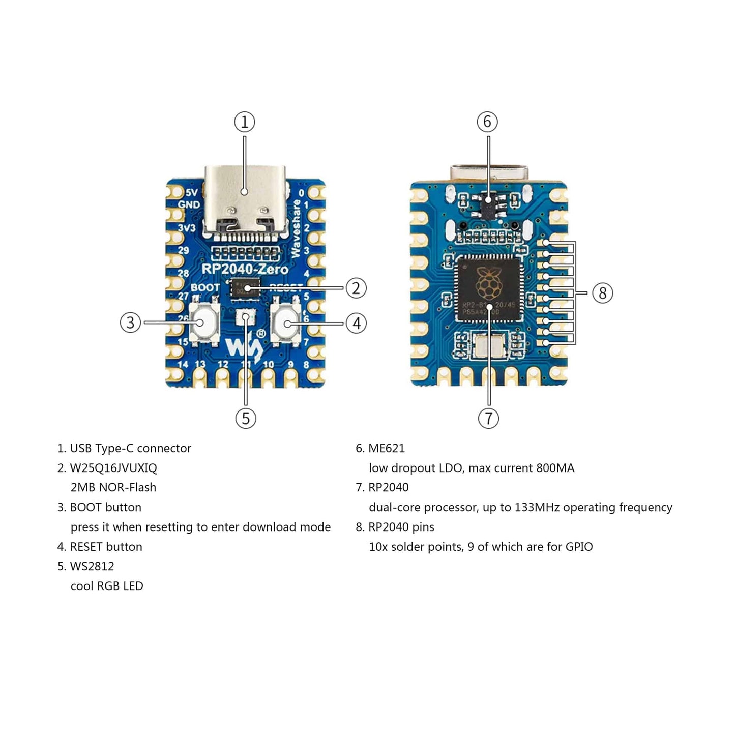 Waveshare RP2040-Zero, a Pico-like MCU Board