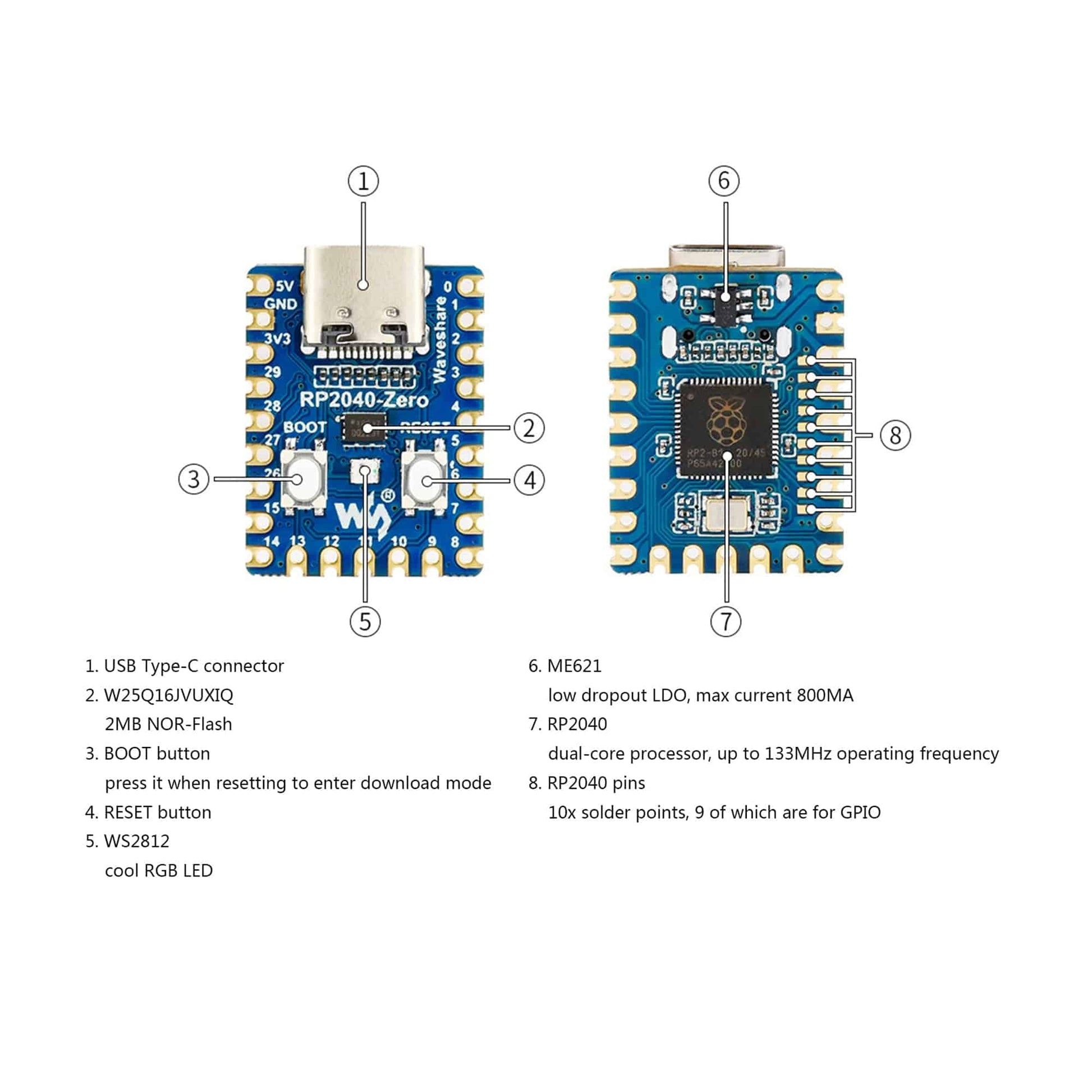 Waveshare RP2040-Zero, a Pico-like MCU Board