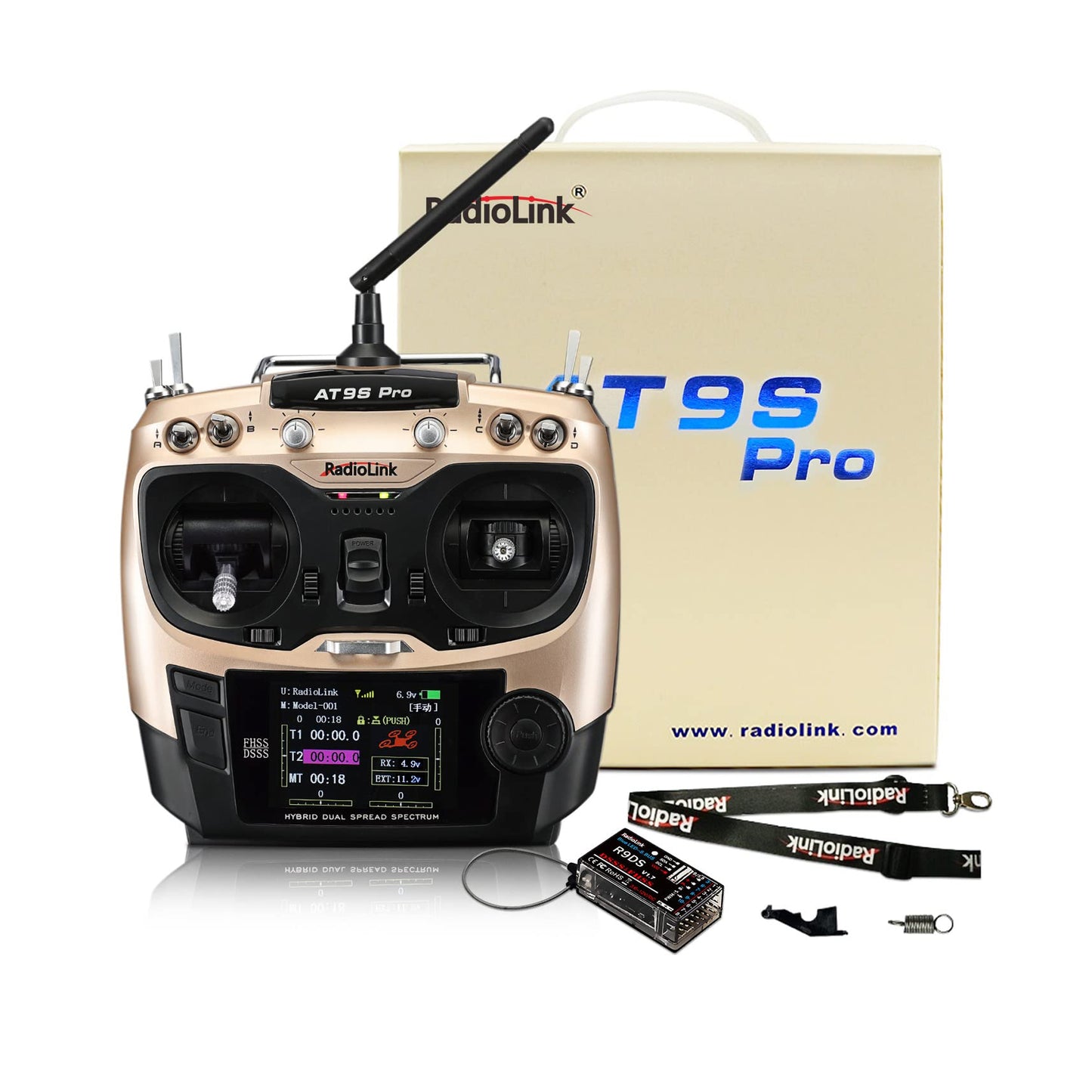 Radiolink AT9S Pro Remote 2.4GHz 12CH RC Drone Remote with R9DS Receiver, AT9S Pro Flight Controller - RS6048 - REES52