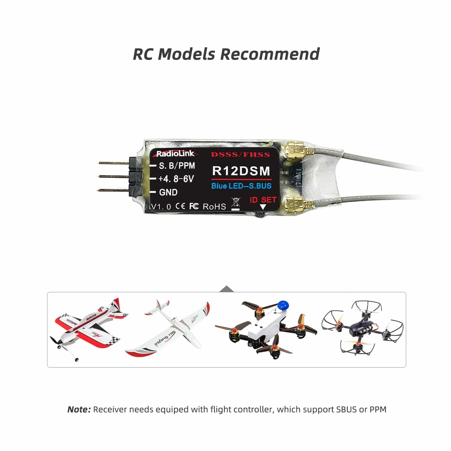 Radiolink R12DSM RC Receiver 2.4Ghz 12 Channels Micro