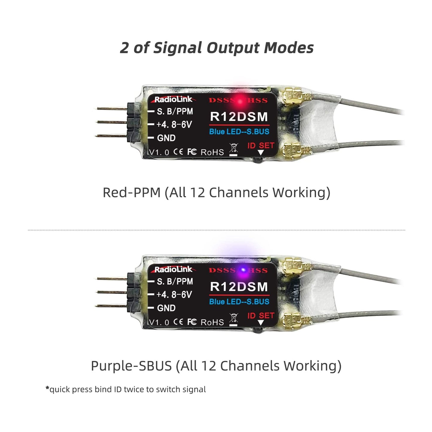 Radiolink R12DSM RC Receiver 2.4Ghz 12 Channels Micro