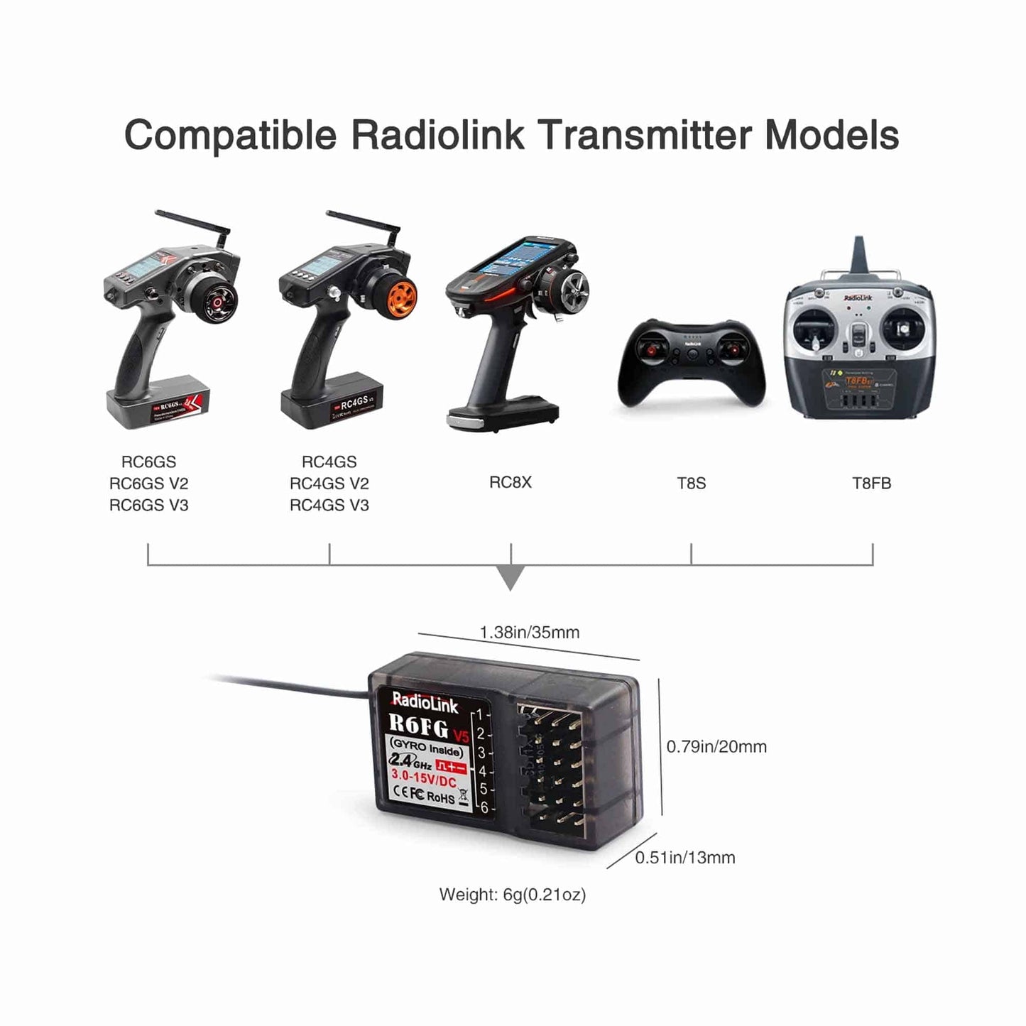 Radiolink R6FG RC Receiver 6 Channels 2.4GHz RC Receiver