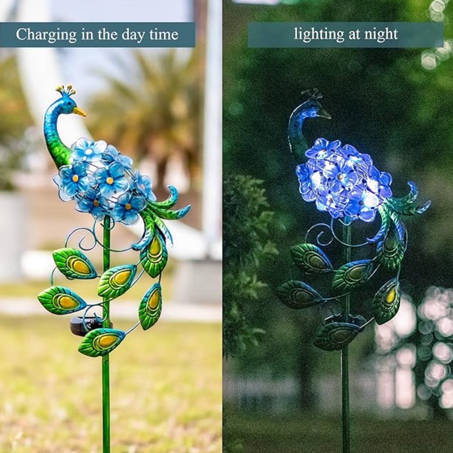 Peacock Stake Solar Lights Solar-Powered Metal Peacock Stake Lights Garden Decoration Solar Lights Walkway Solar Light Waterproof Solar LED Light - RS6137
