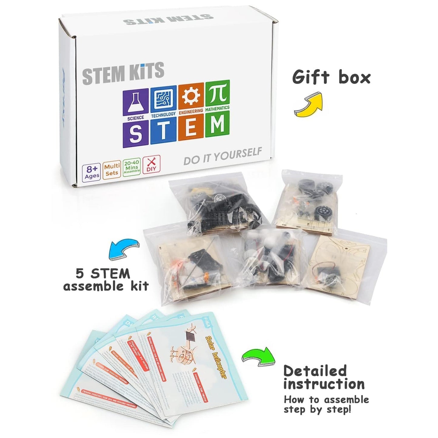 DIY Wooden 5-in-1 STEM Kit for Kids 8-12 Years