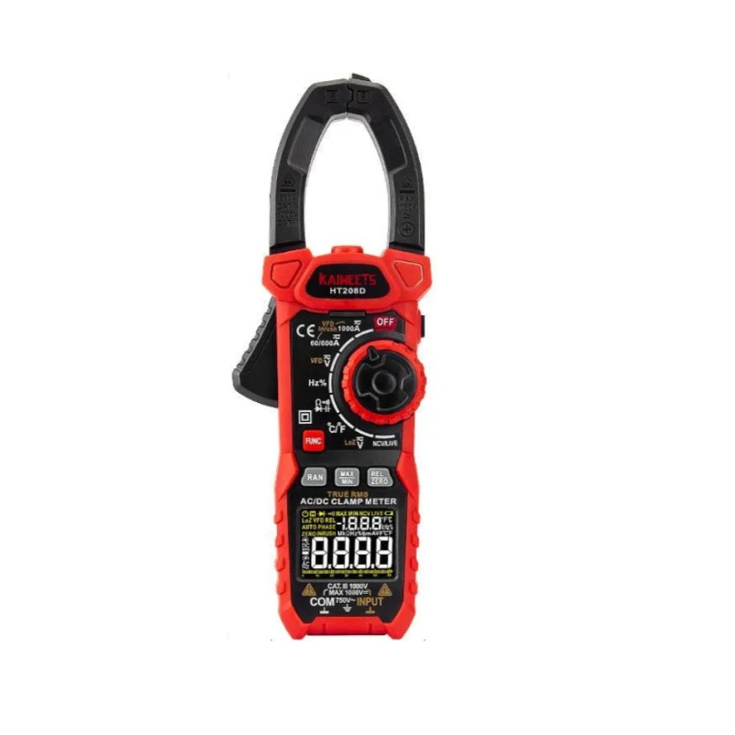 Kaiweets HT208D Digital Clamp Meter Precision AC/DC Current Measurement With True RMS And Inrush Current Monitoring For Electrical Trouble Shooting And Industrial Applications - RS6645