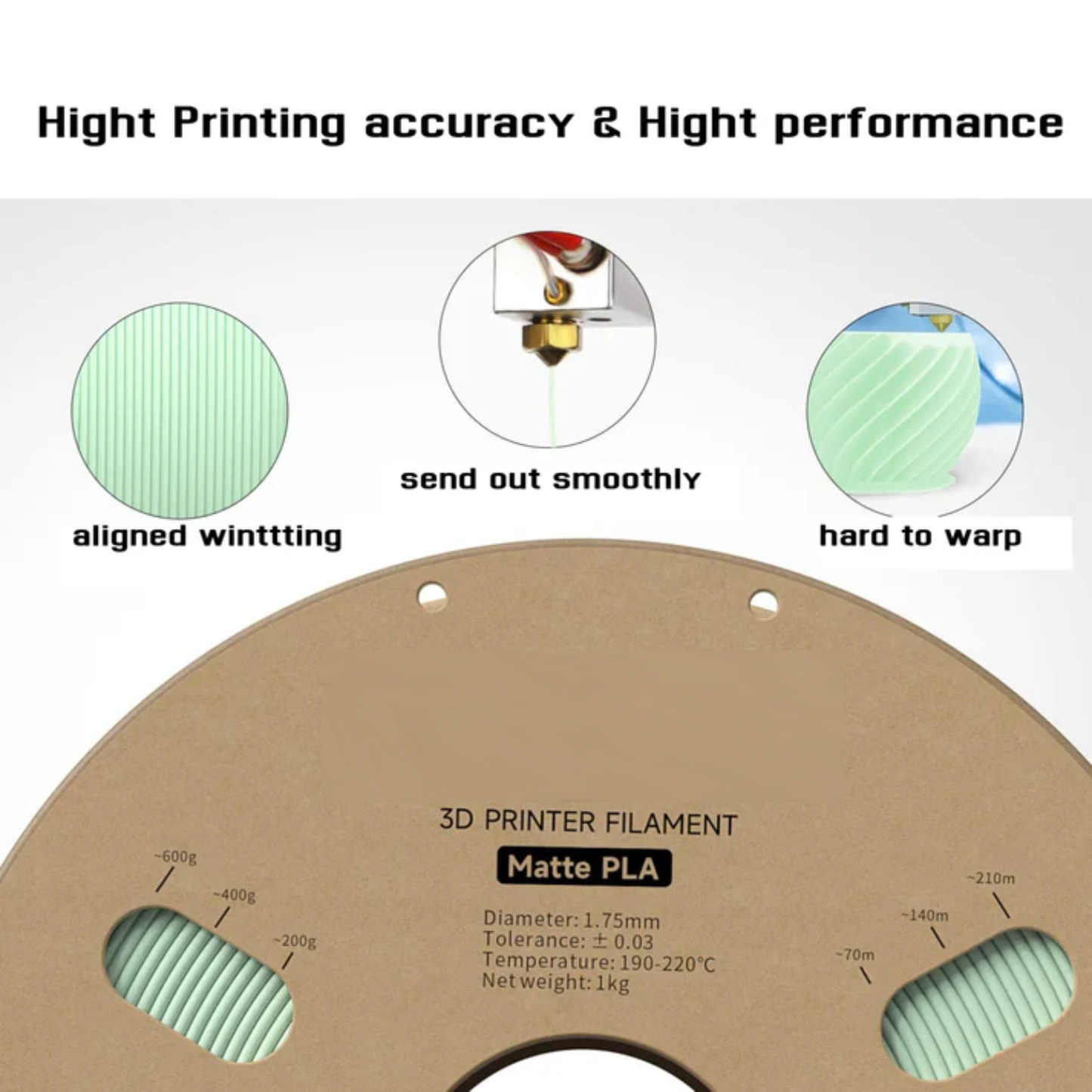 Gratkit 1.75mm Matte PLA+ - Light Green, 1kg