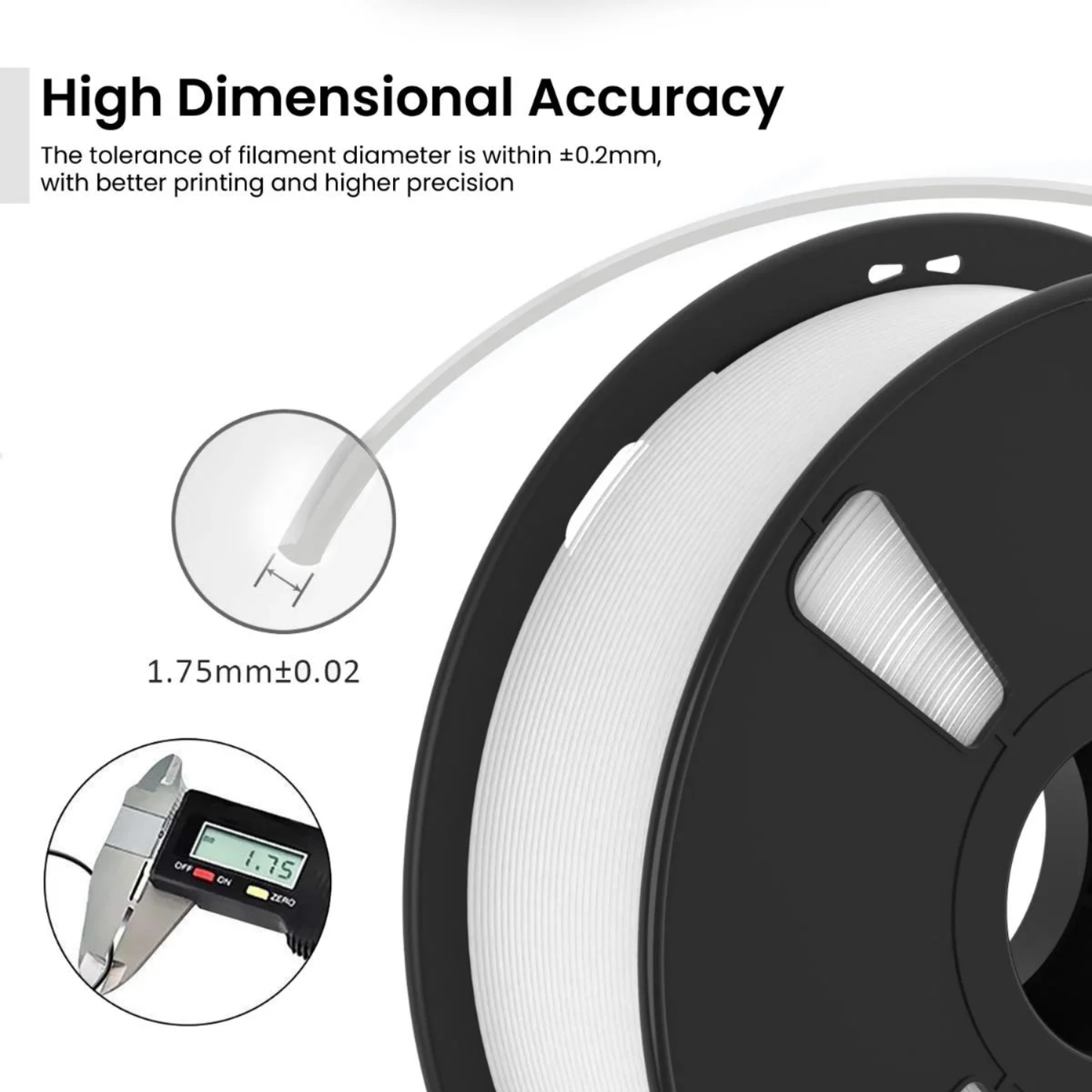 HS PLA+ 3D Printer Filament 1.75mm 1kg Gross PLA+ 3D Printing For FDM Printing Snow White - RS7434