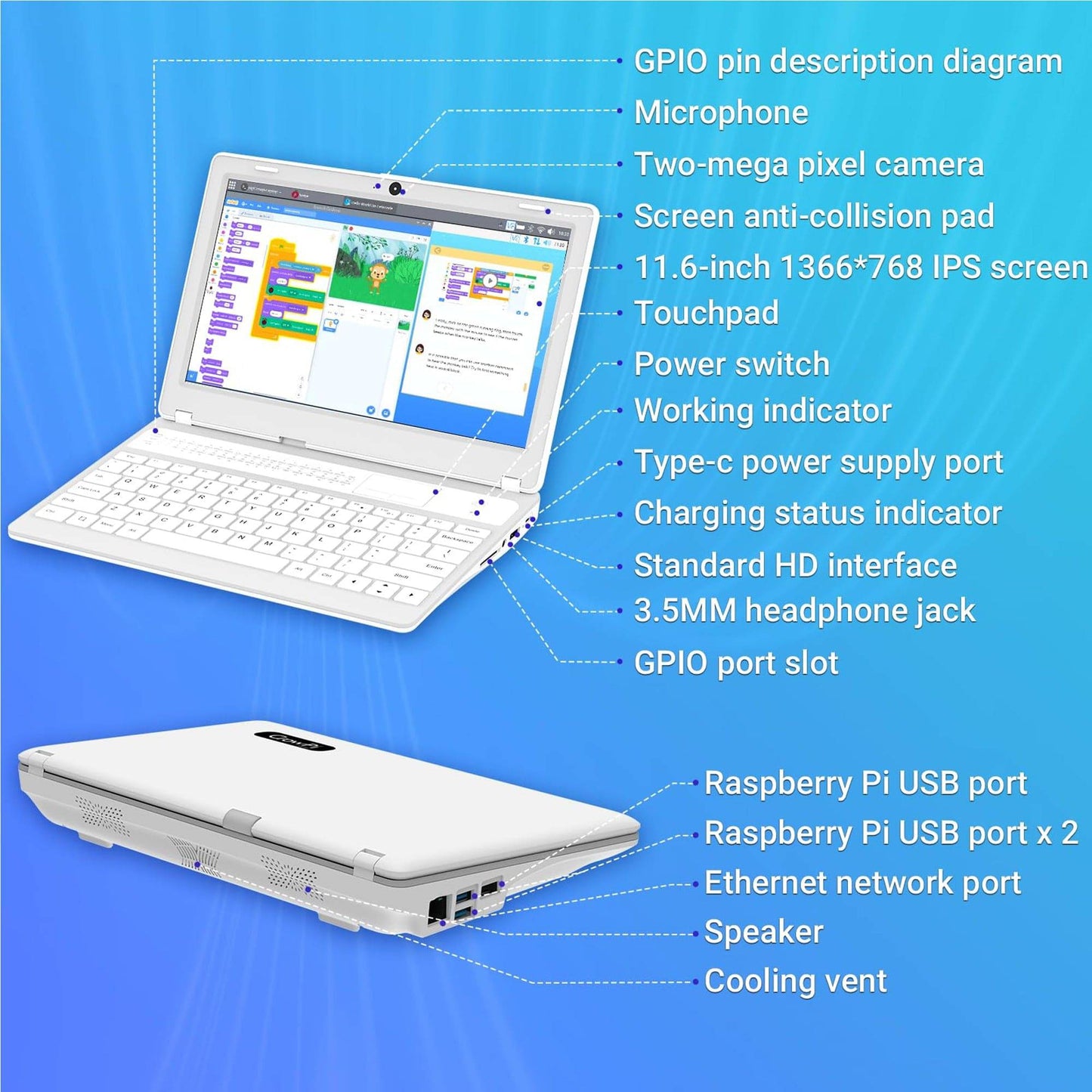 CrowPi L - Real Raspberry Pi Laptop for Learning Programming