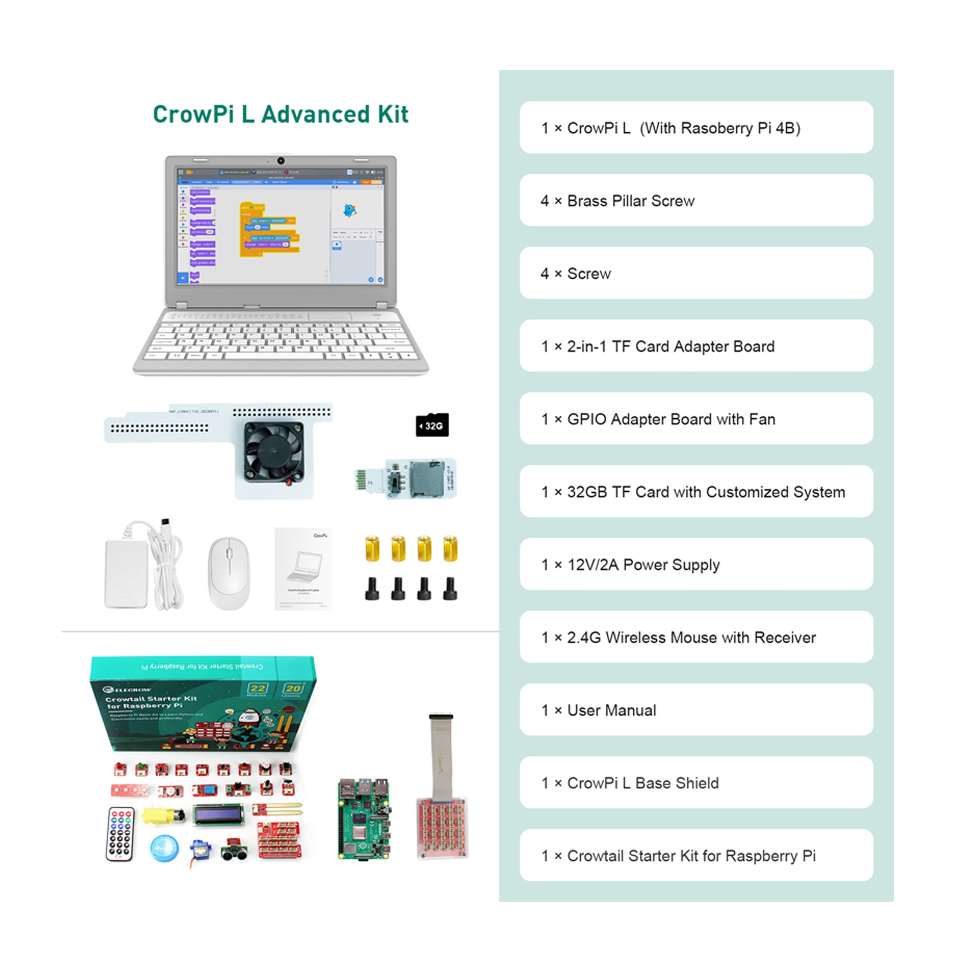 CrowPi L - Real Raspberry Pi Laptop for Learning Programming