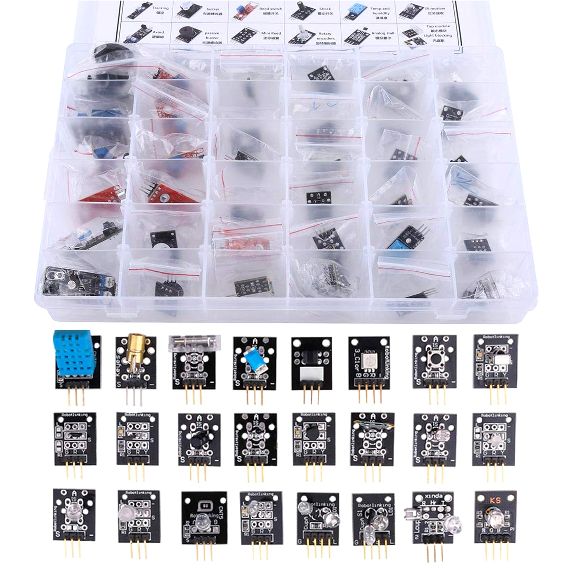 37 in 1 Sensor Kit Compatible with Arduino UNO, NodeMcu, Raspberry Pi, Robotics Projects - SR052 - REES52