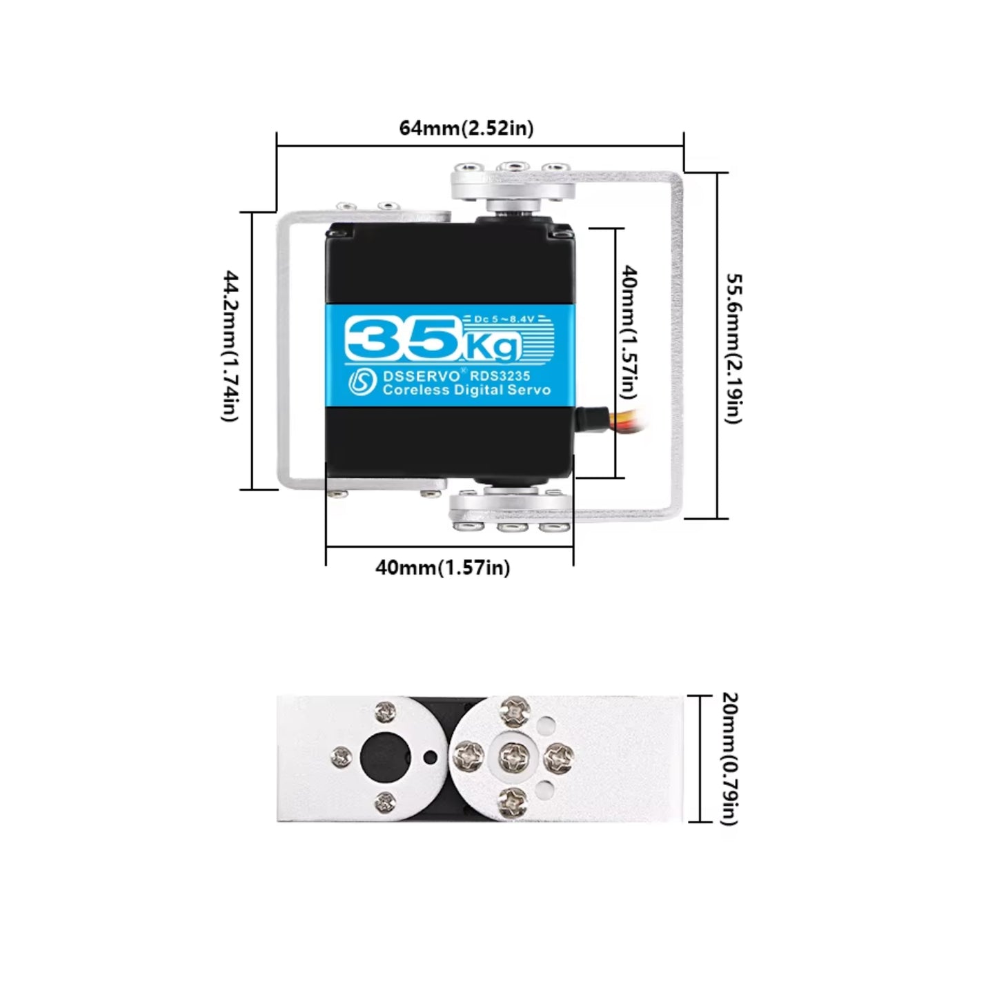 DSServo RDS3235 35kg Coreless Metal Gear Servo Stainless Steel Gear Digital Servo Motor With Standard Dual Shafts 90°, 180°, 135°, 270°, 360° (Optional) Degree Rotations Servo For Arduino, Robot, RC and Robotic Applications