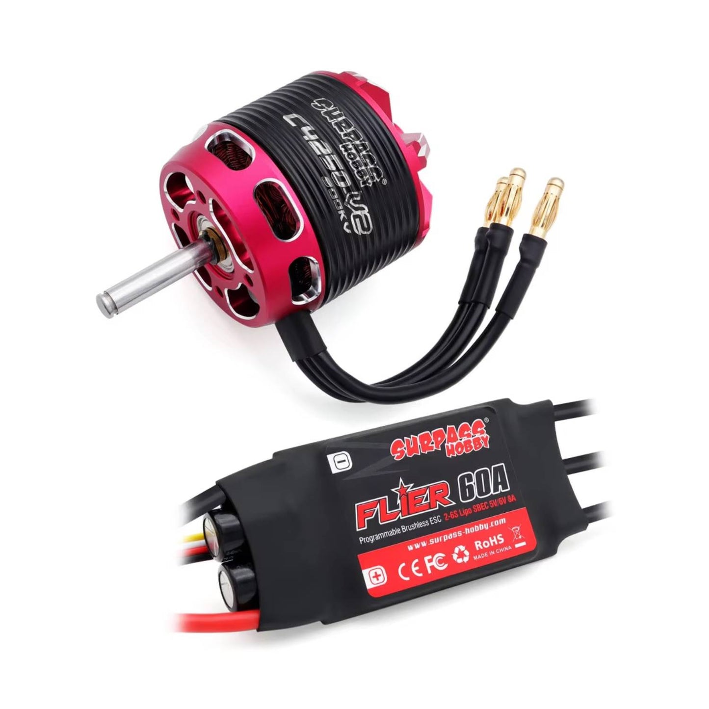 Surpass Hobby C4240/C4250/C4260 V2 2-6S Brushless Outrunner Motor Combo With 60/80A ESC For RC Aircraft & Multicopters