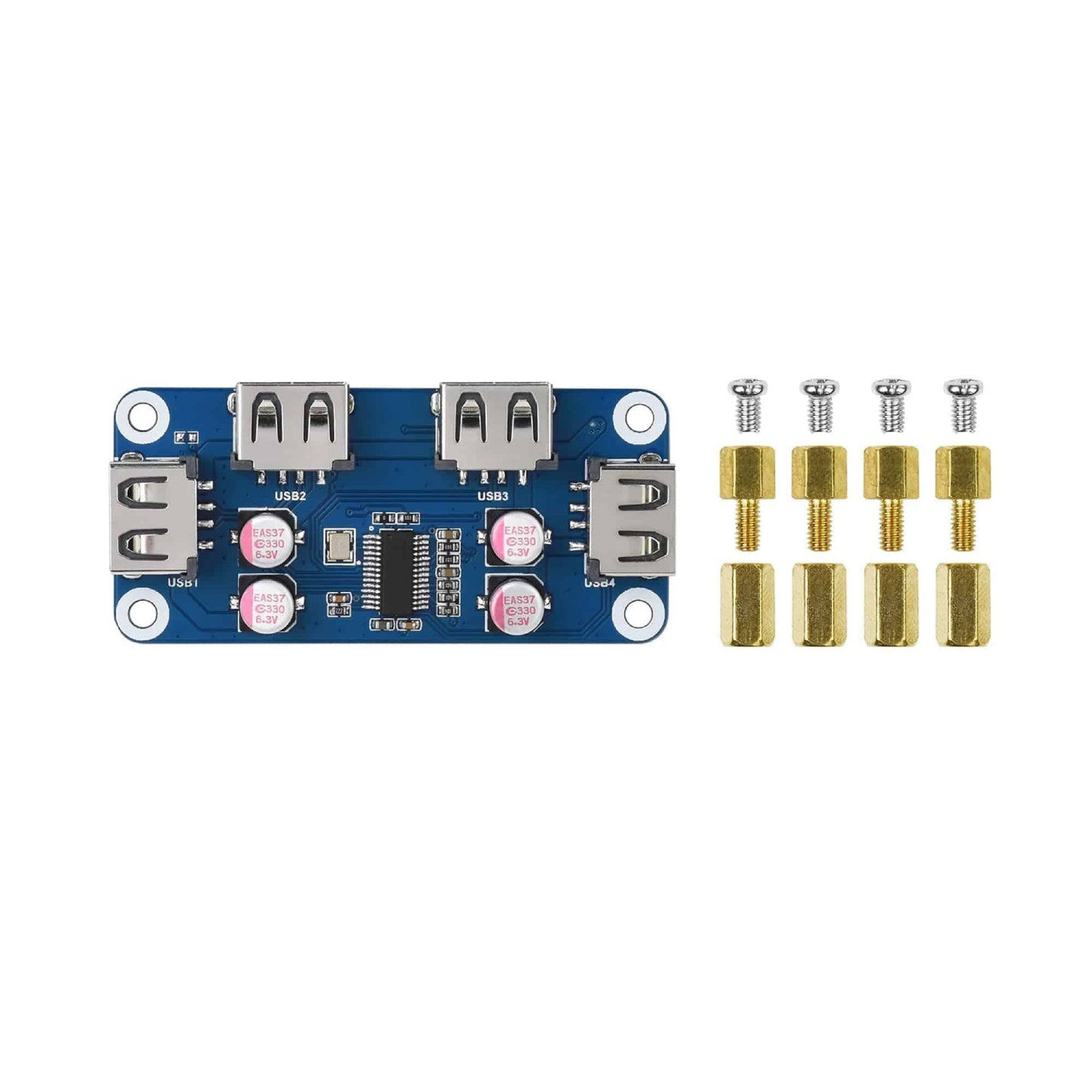 Waveshare USB HUB HAT (B) 4x USB 2.0 Ports USB Hub HAT Increase USB Ports on Raspberry Pi Using Waveshare HAT For Raspberry Pi Series - RS2010