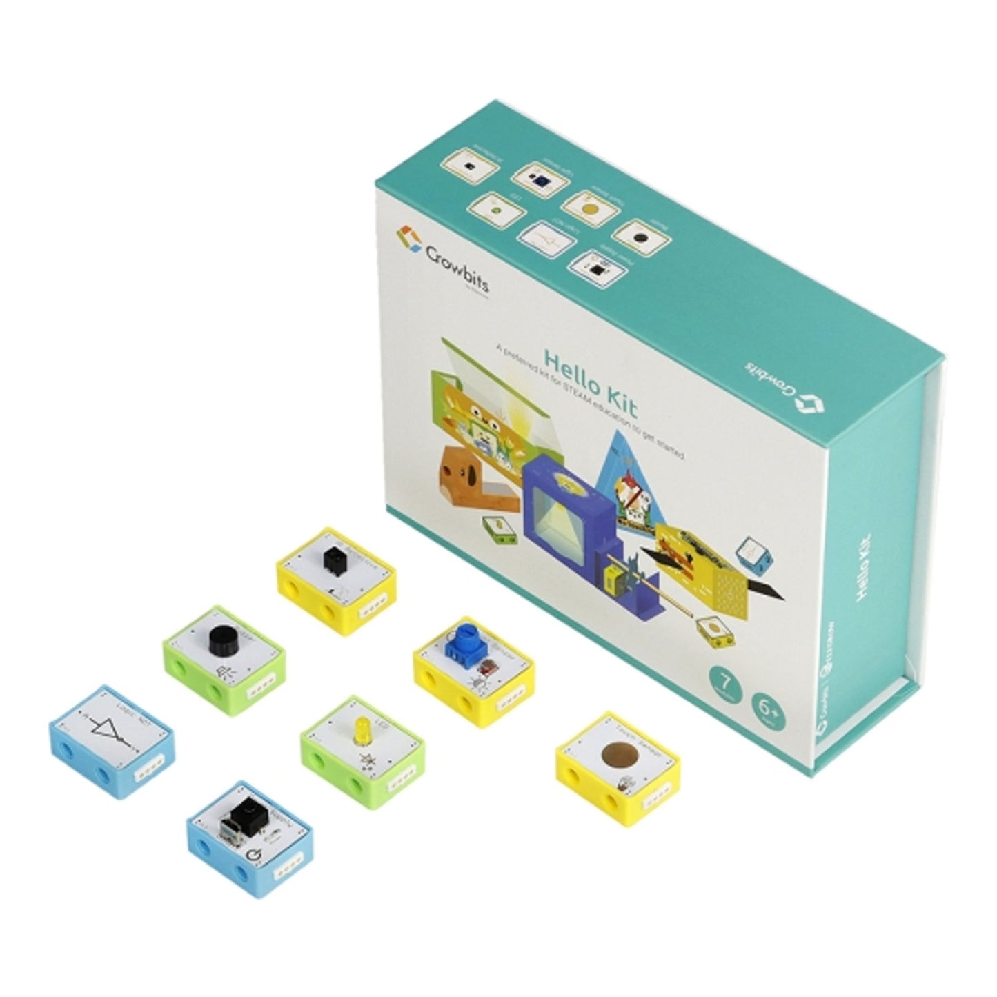 ELECROW-Crowbits-7 Modules Hello Kit Coding and Programming Toy Fun and Educational Coding DIY Electronics Project Kit STEM Toys For 8-12 Year Olds - RS7203