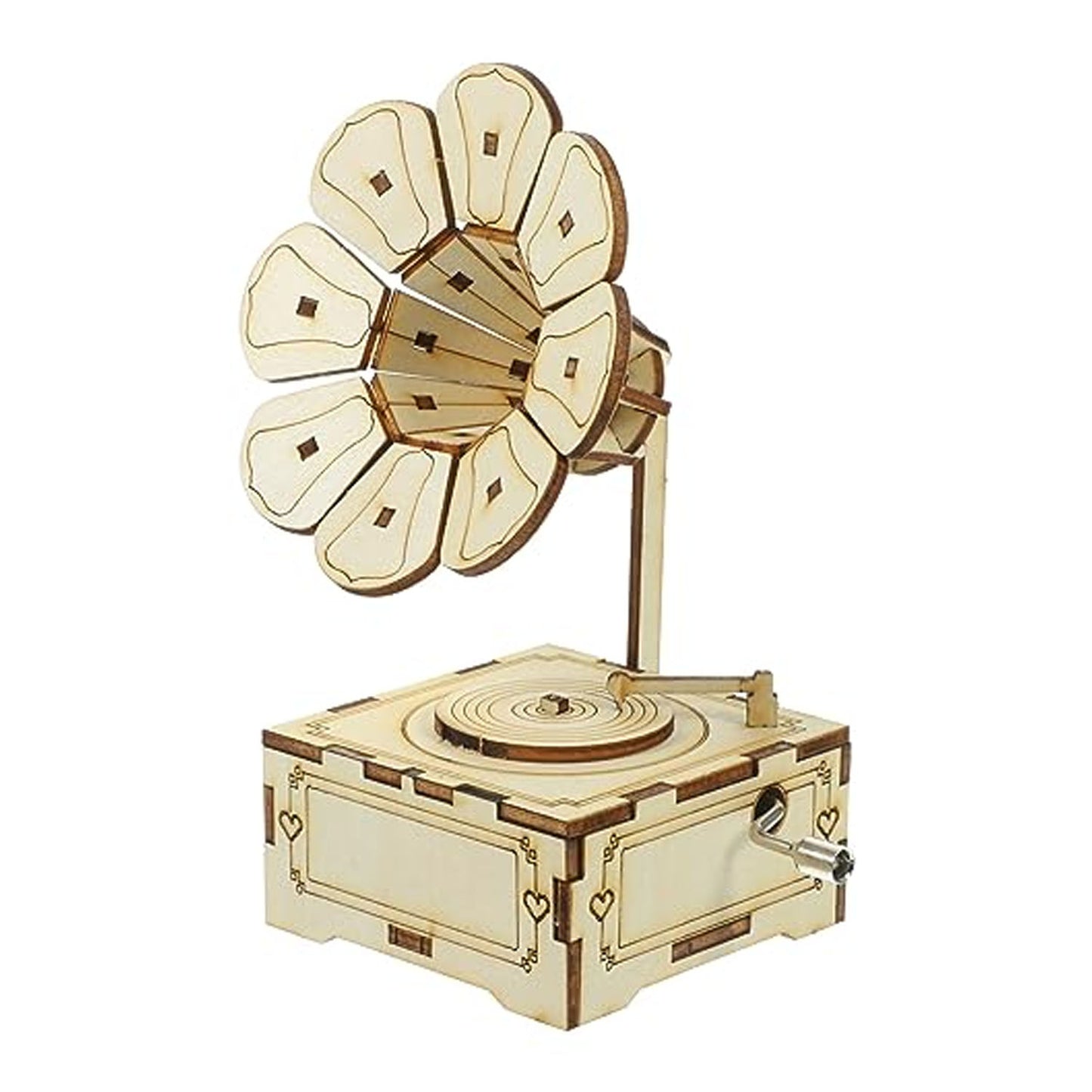 Wooden Gramophone DIY Kit 3D Gramophone STEM Kit Hand-Cranking Gramophone Music Box STEM Gramophone Puzzle Kit Music Box Puzzle: A Gramophone Adventure - RS6264