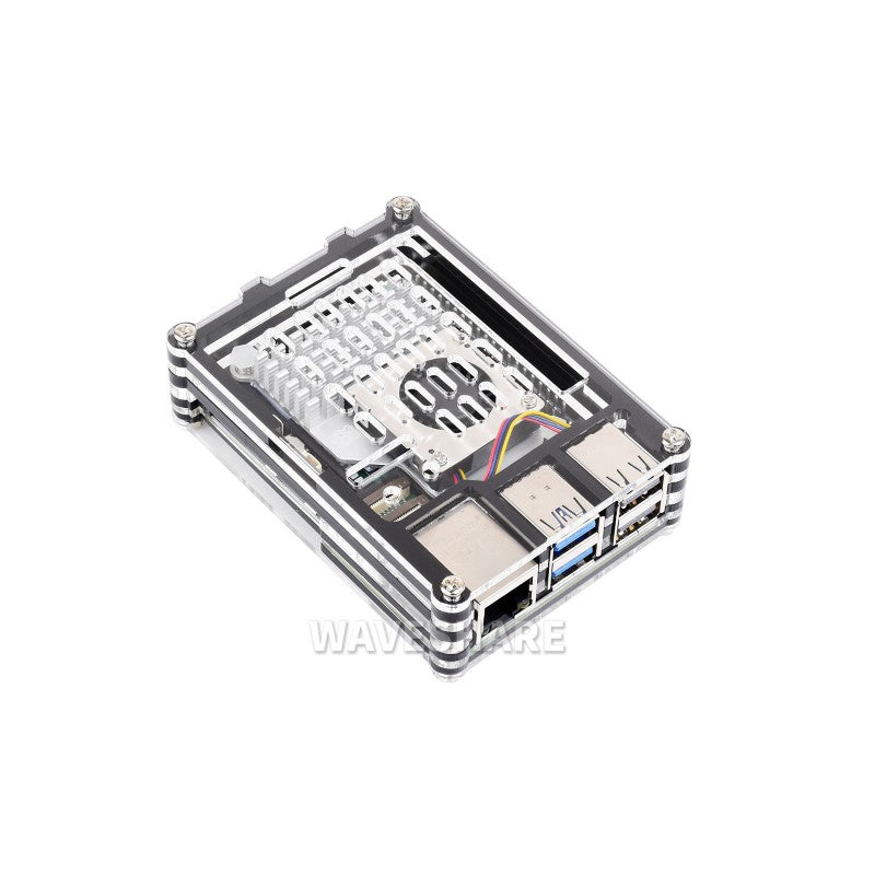 Waveshare Raspberry Pi 5 Transparent & Acrylic Case RPI 5 Active Cooler Supports Acrylic Case For Enhanced Protection & Optimal Cooling - Black - RS8532