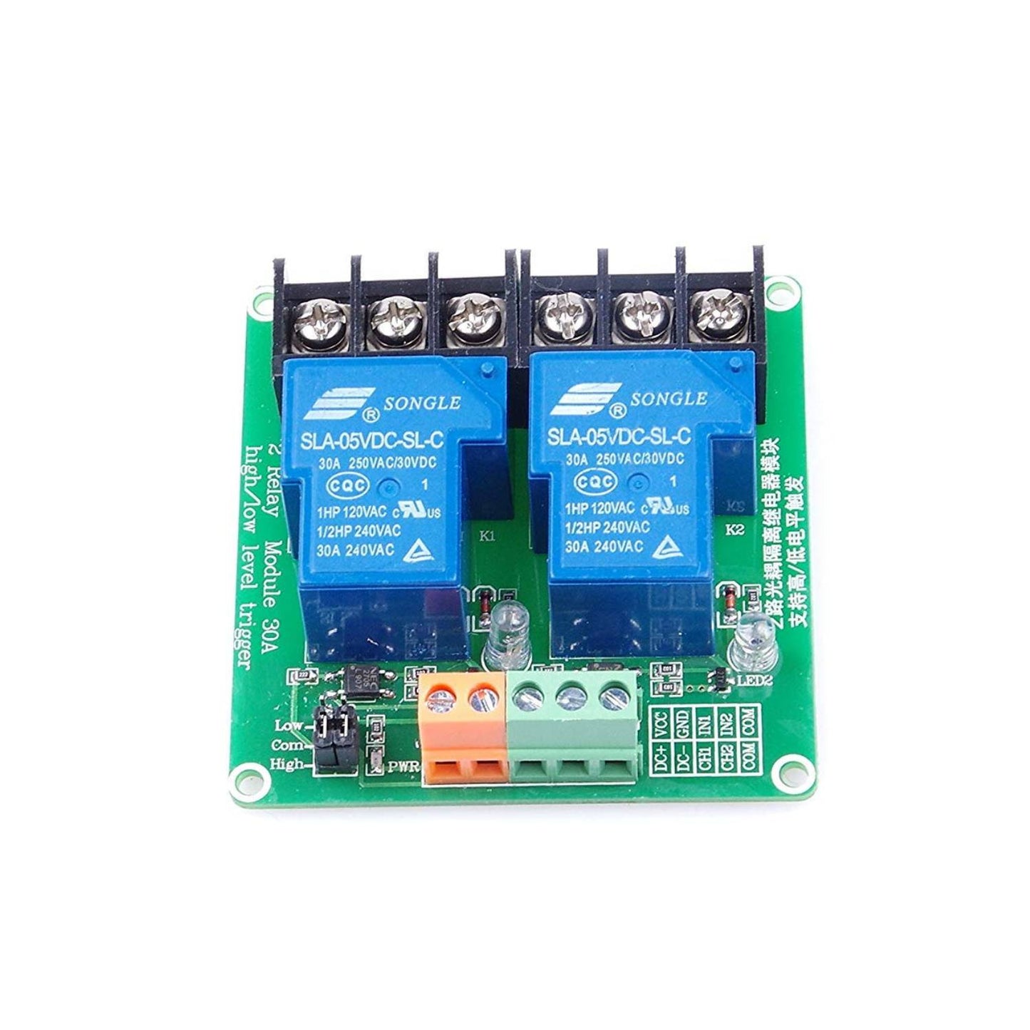2 Channel 5V 30A Relay Module Optocoupler Isolation Relay High/Low Level Triggering Optocoupler Isolation Load 30A DC 30V & AC 250V Relay Module for PLC Automation Control, Industrial System Control, Arduino - RS1818/RS3521