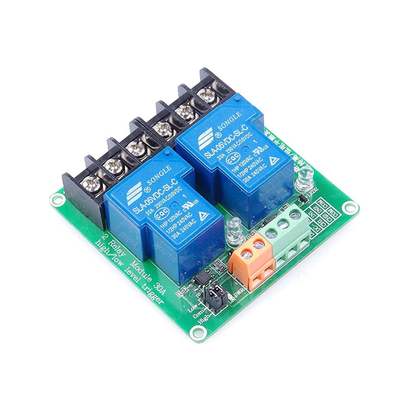 2 Channel 5V 30A Relay Module Optocoupler Isolation Relay High/Low Level Triggering Optocoupler Isolation Load 30A DC 30V & AC 250V Relay Module for PLC Automation Control, Industrial System Control, Arduino - RS1818/RS3521