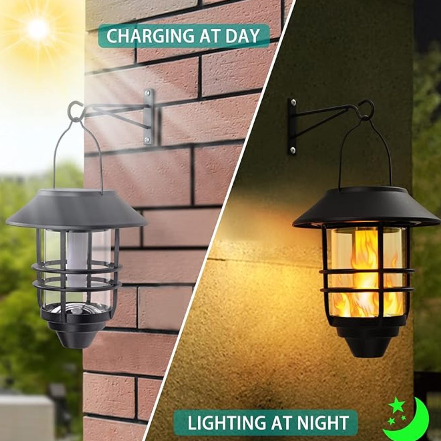 Solar Hanging Lanterns Light Waterproof Solar Lanterns Solar Flickering Flame Lights Outdoor Solar Light Weatherproof Solar Wall Lights Perfect For Outdoor Decor on Fences Patios and Porches Pack of 1 - RS6130