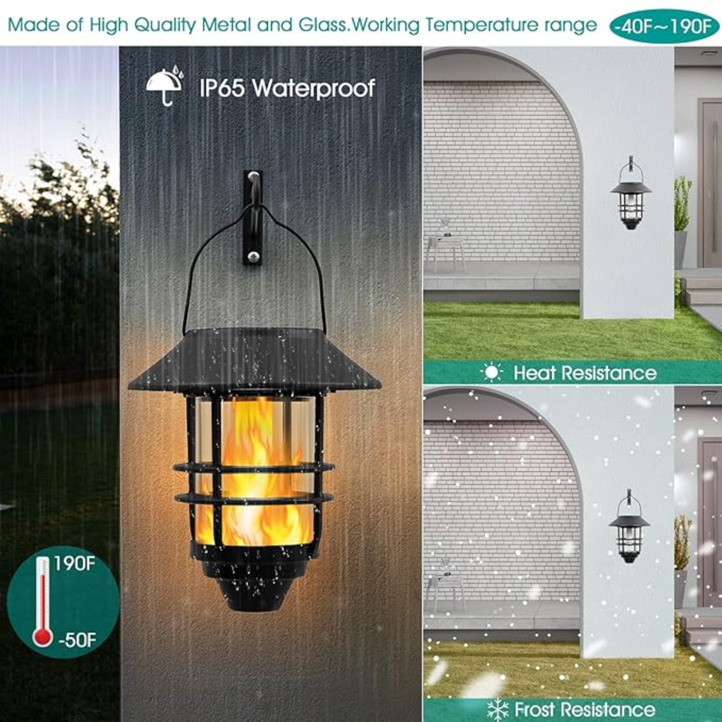 Solar Hanging Lanterns Light Waterproof Solar Lanterns Solar Flickering Flame Lights Outdoor Solar Light Weatherproof Solar Wall Lights Perfect For Outdoor Decor on Fences Patios and Porches Pack of 1 - RS6130
