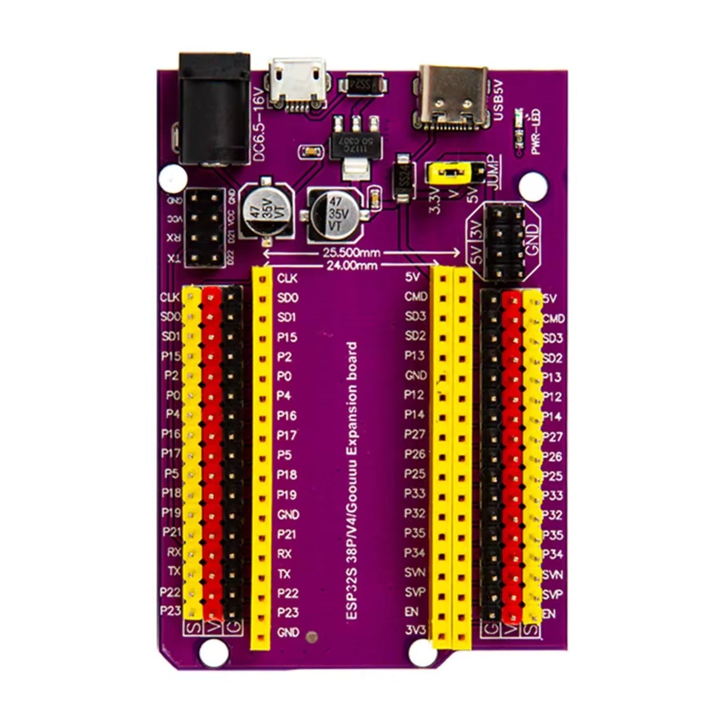 ESP32 Expansion Board ESP32 Development Platform With Type-C & Micro USB Compatibility and 38-Pin Female Header For Easy Customization - RS6591