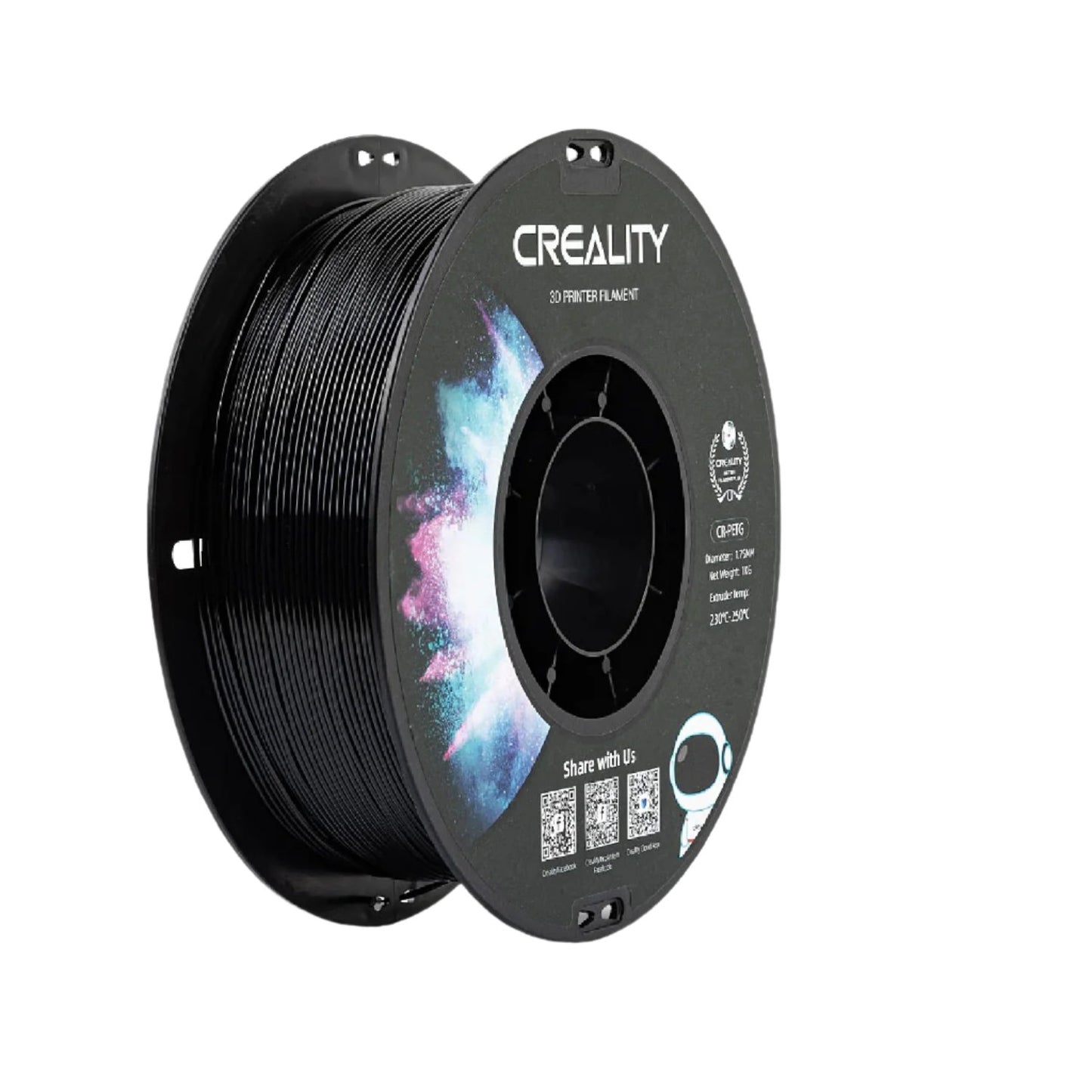 Creality CR-PETG 3D Printer Filament 1.75mm High Strength, Smooth Finish, 1kg Spool For Precision Printing - Black - RS6762