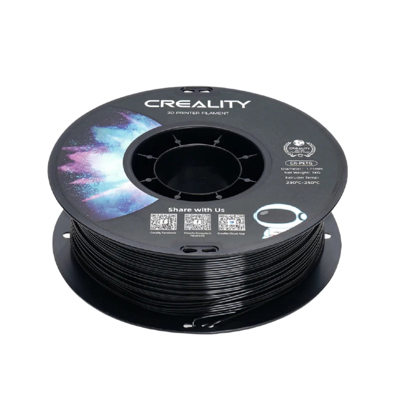 Creality CR-PETG 3D Printer Filament 1.75mm High Strength, Smooth Finish, 1kg Spool For Precision Printing - Black - RS6762
