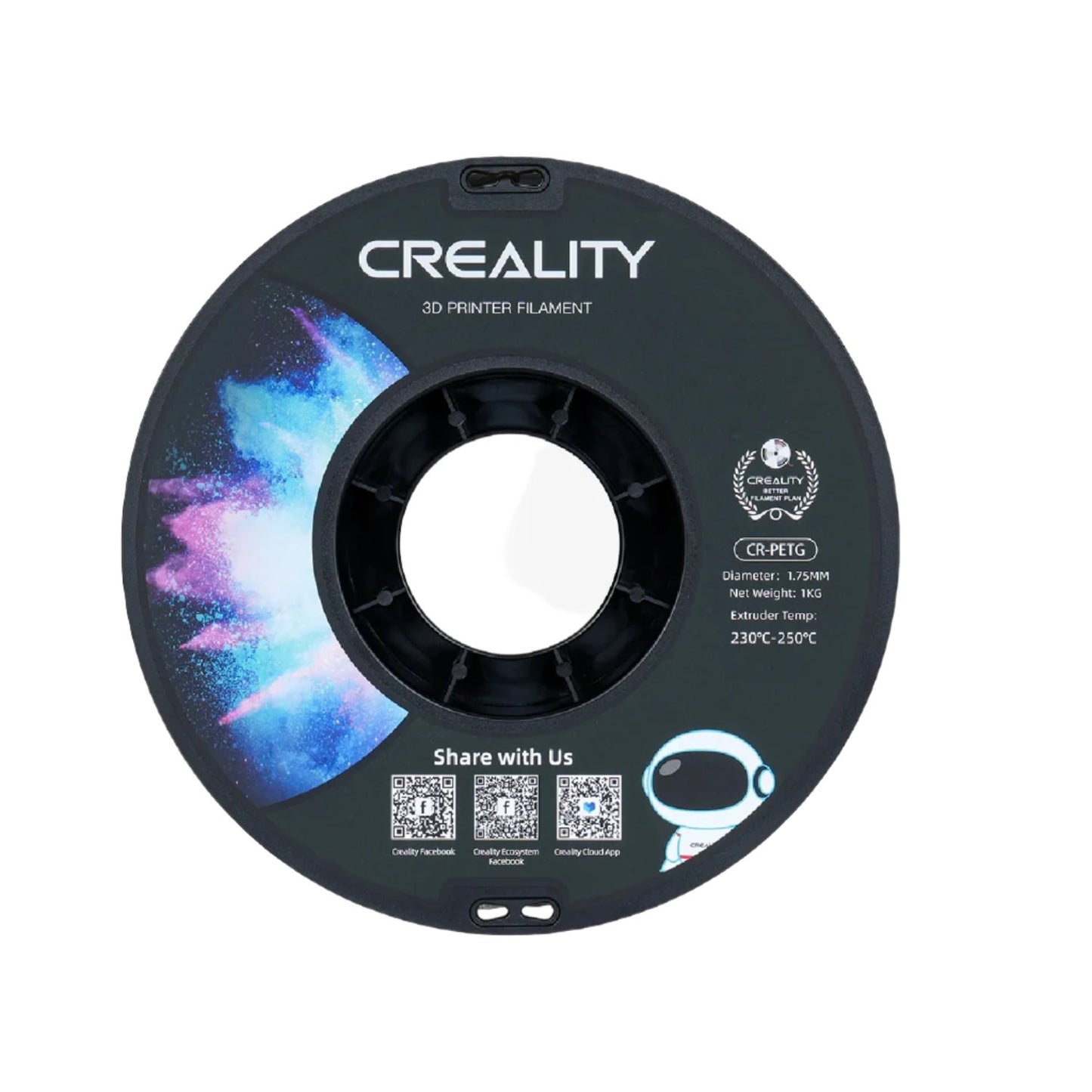 Creality CR-PETG 3D Printer Filament 1.75mm High Strength, Smooth Finish, 1kg Spool For Precision Printing - Black - RS6762