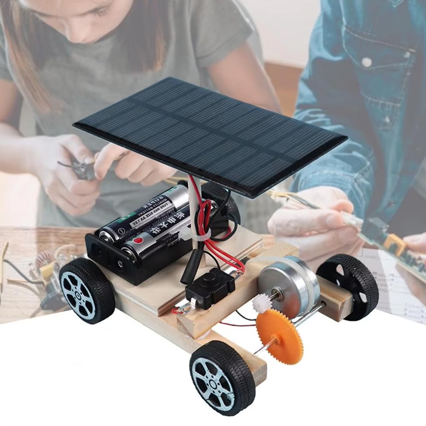 Wooden Solar Car STEM Kit DIY Solar Car Kit Educational Solar Car For Kids DIY Solar Car: Build Your Own Green Machine - RS6419