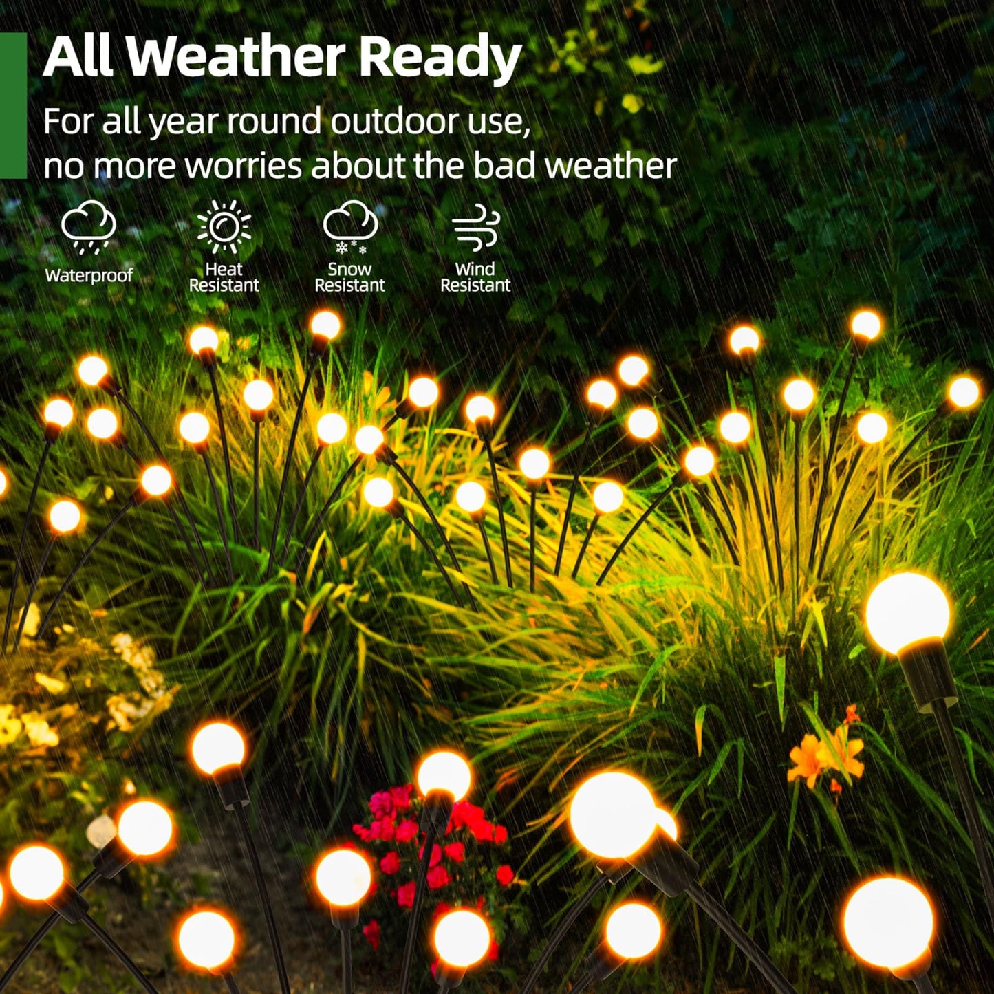 Solar Firefly Garden Lights - New Upgraded Solar Swaying Light 8 LED Starburst Solar Outdoor Lights Solar Firefly Lights Outdoor Waterproof Solar Garden Decorative Lights For Yard Patio Pathway, Pack Of 1 - RS6133