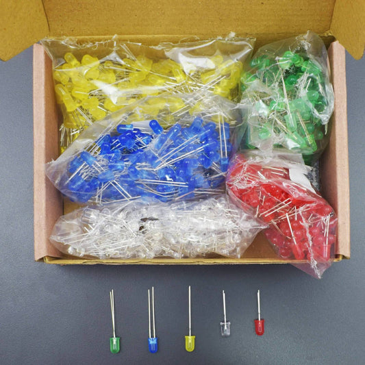 750 pieces (5 colors x 150pcs) LED Light Emitting Diodes 5mm Round Assorted Color 2pin Diffused LED Kit - KT1239 - REES52