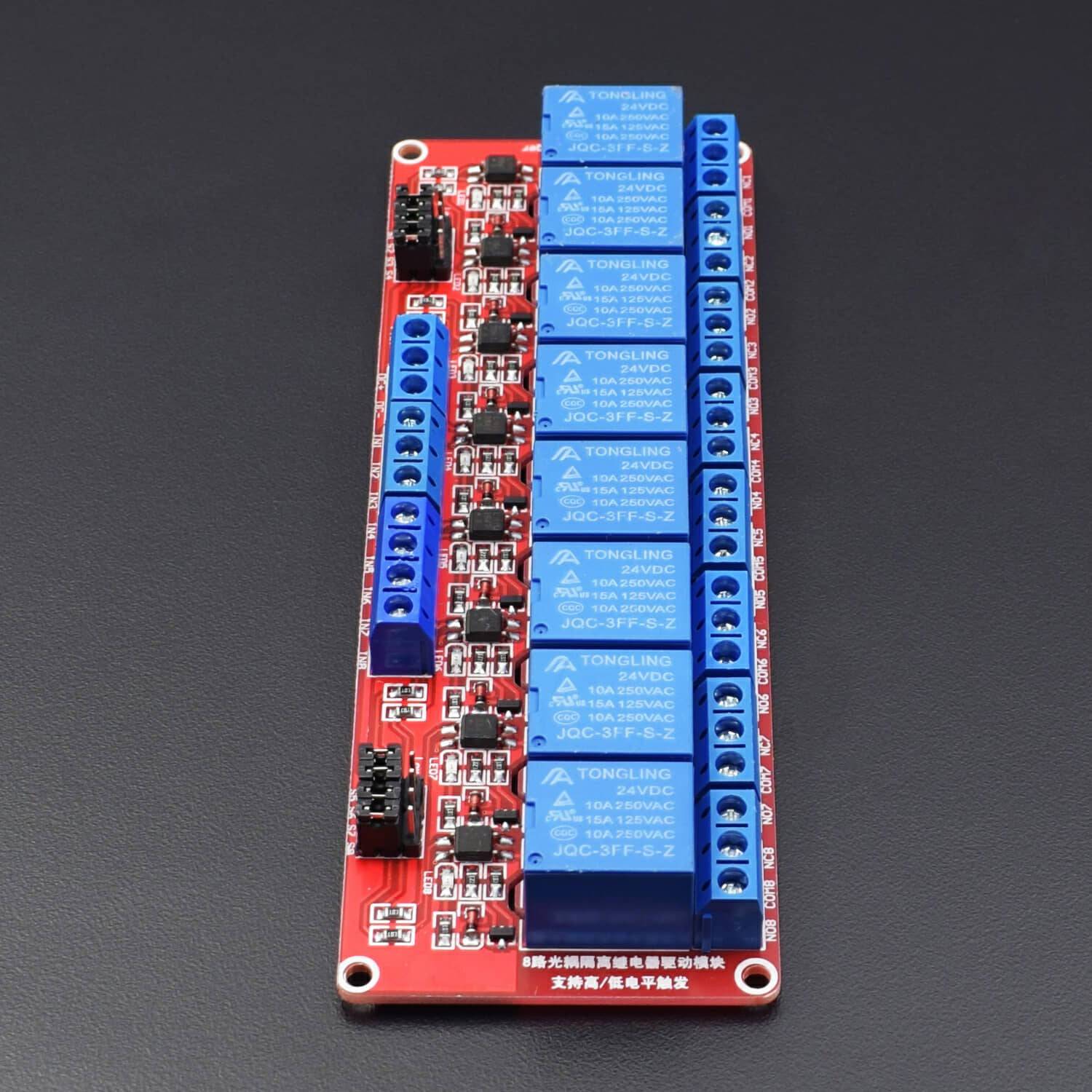 8-Channel Relay Module High Low Level Trigger with Optocoupler Isolation Load DC 24V / AC 250V 10A for PLC Automation -RS2136 - REES52