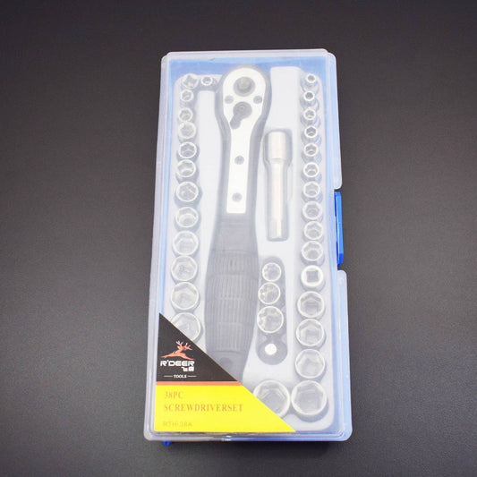38 Sets of Ratchet Socket Wrench Ratchet Handle Spanners Combination Tool Repair Auto Repair Kit - RS1101 - REES52