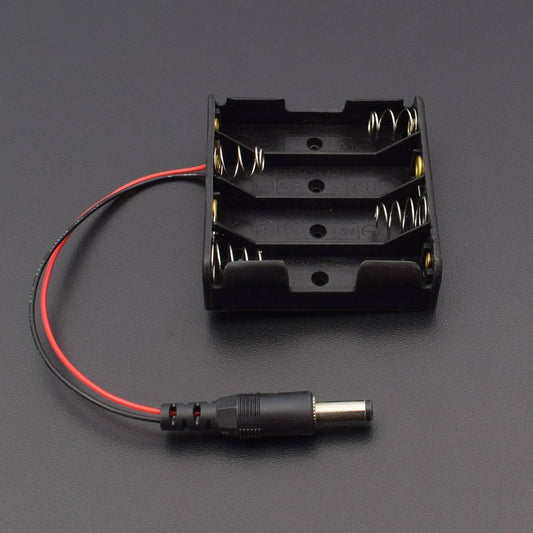 Black Plastic Storage Box Case Holder For Battery 4 X AA Cell Box, With Dc Power Plug -ML021 - REES52