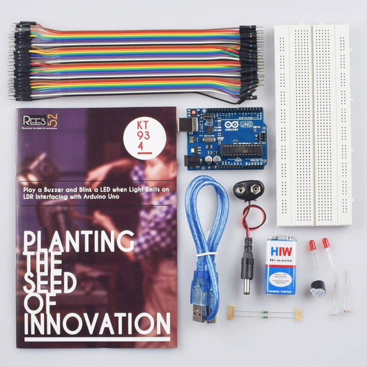 Play a buzzer and blink an led when light Emits on LDR interfacing with arduino uno - KT934 - REES52