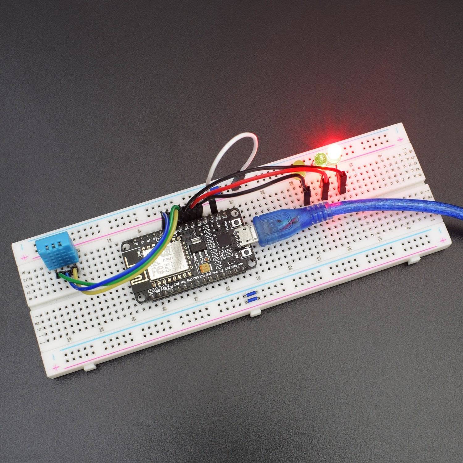 Make an IoT based Temperature level indicator using Leds and DHT11 Module with ESP8266-12e Wi-Fi board  - KT569 - REES52