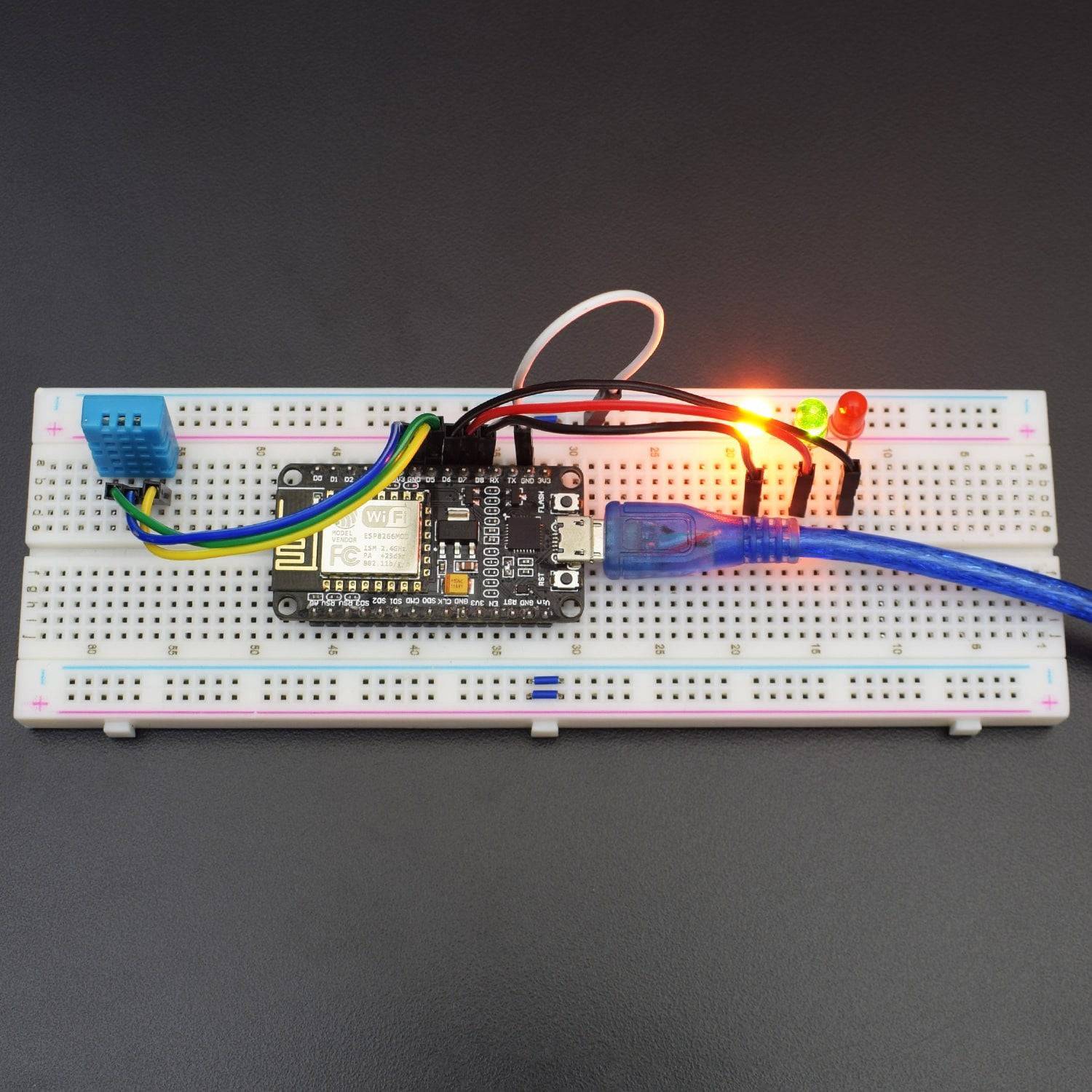 Make an IoT based Temperature level indicator using Leds and DHT11 Module with ESP8266-12e Wi-Fi board  - KT569 - REES52