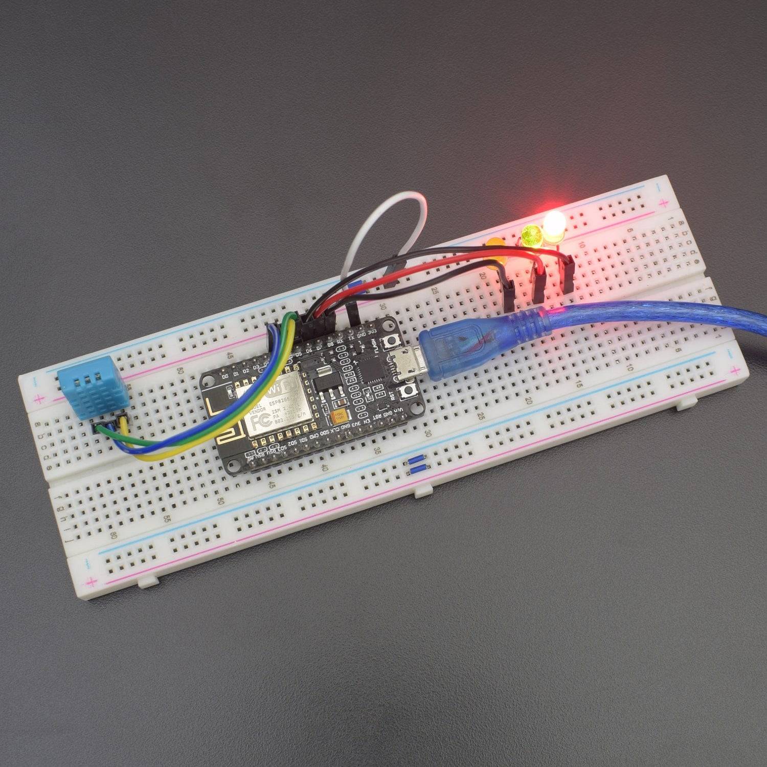 Make an IoT based Temperature level indicator using Leds and DHT11 Module with ESP8266-12e Wi-Fi board  - KT569 - REES52