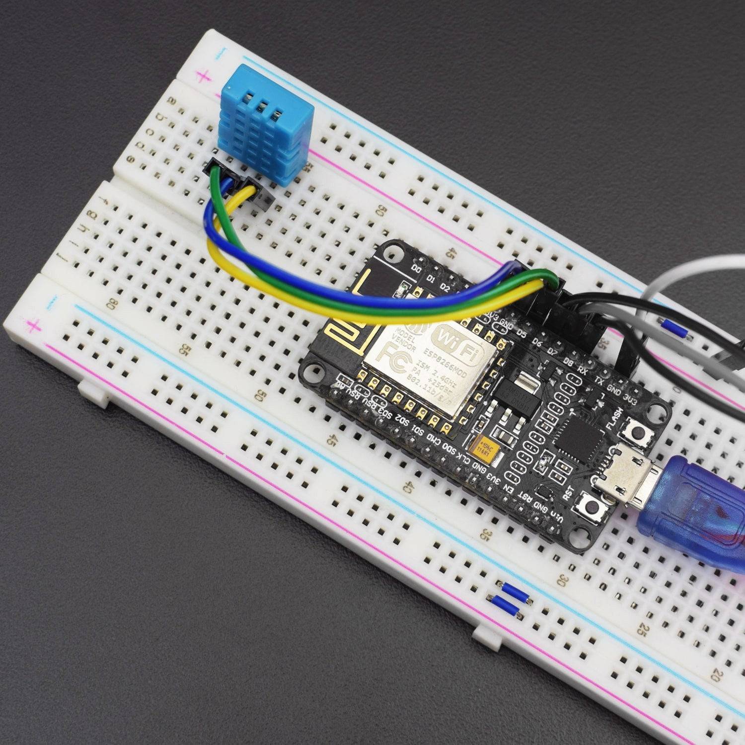Make an IoT based Temperature level indicator using Leds and DHT11 Module with ESP8266-12e Wi-Fi board  - KT569 - REES52