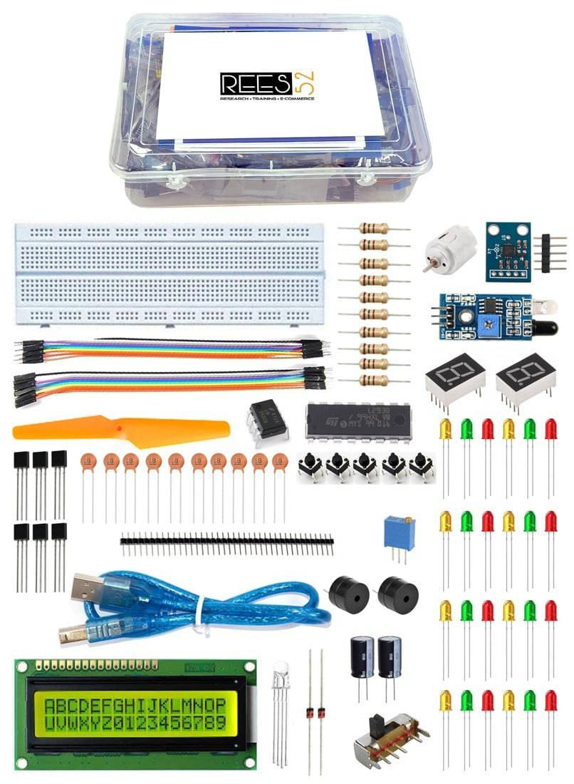 Project Starter Kit for Arduino UNO R3/Mega2560 With Breadboard, Lcd 1602, Buzzer, Motor etc - KT1010 - REES52