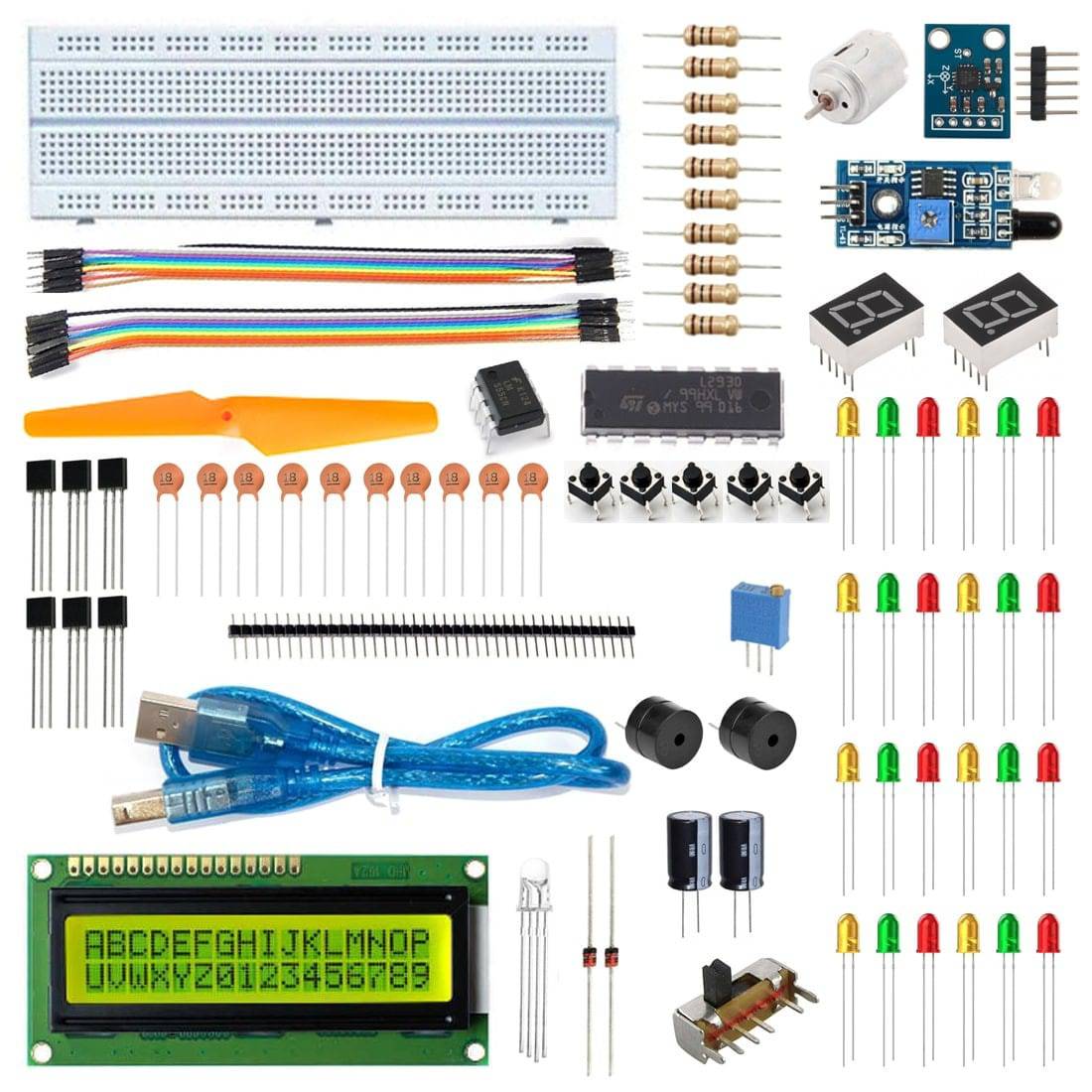 Project Starter Kit for Arduino UNO R3/Mega2560 With Breadboard, Lcd 1602, Buzzer, Motor etc  - KT1010 - REES52