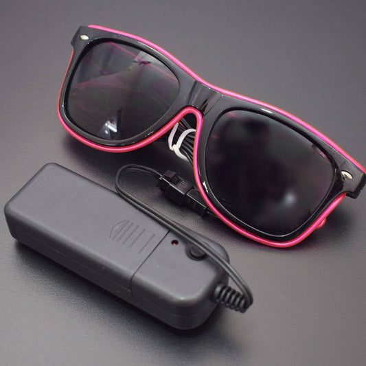 Dark Pink EL Wire Fashion Neon Shutter Electroluminescent Flashing LED Sunglasses With Battery Case Controller - RS1238 - REES52